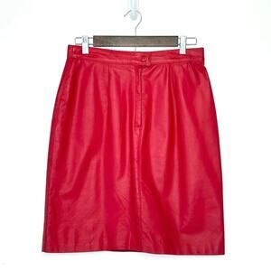 Vintage Comint Red Leather Skirt | Coquette Retro Bold 80s Style | 28” Waist